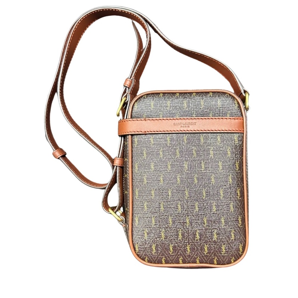 YSL LE MONOGRAMME CROSSBODY POUCH IN CASSANDRE CANVAS AND SMOOTH LEATHER